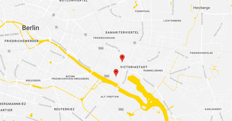 Landkarte von Berlin Friedrichshain mit den Praxisstandorten